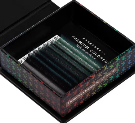 2 TONES - BLACK TURQUOISE PREMIUM COLORED KASKADERKA® – Kolorowe rzęsy do przedłużania Dwutonowy – czarno-turkusowy